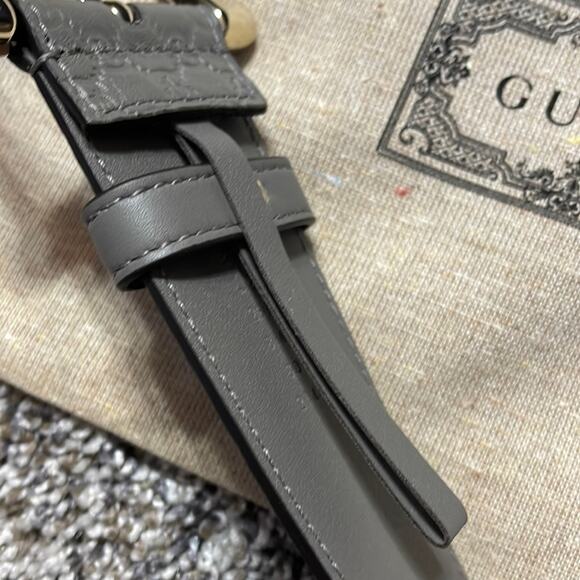 Authentic GUCCI dusty grey gold leather belt 80 27-28 4/6 new w bag main image 4